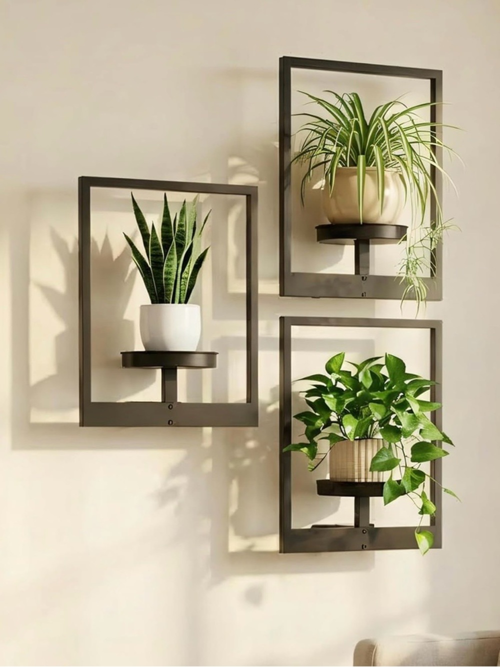 Set of 3 Modern Black Square Wall Mounted Plant Shelves